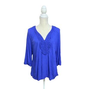 Women's Blue V-Neck‎ Top